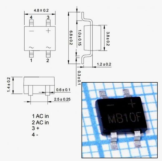 MB10F, Диодный мост однофазный 1А 1000В Диоды